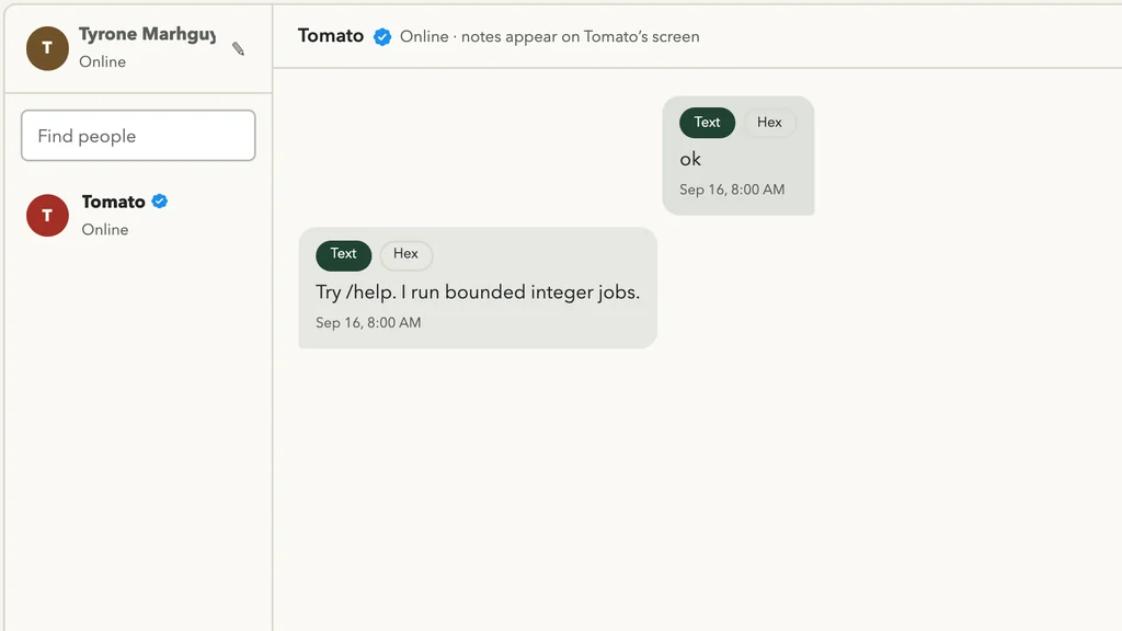Envelop browser chat with a verified Tomato conversation