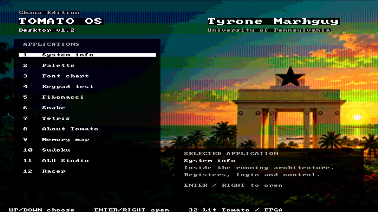 Tomato OS Desktop v1.2 application menu