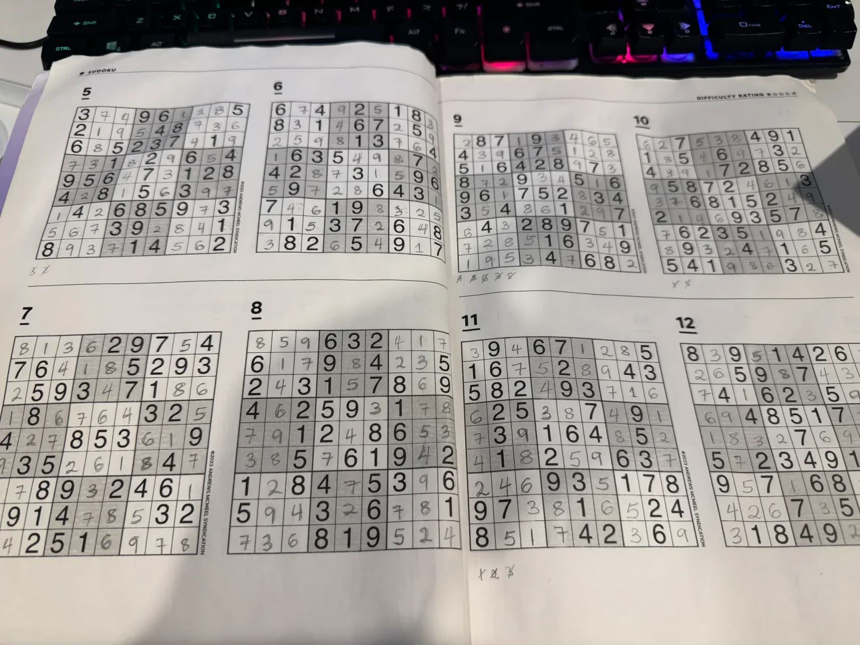 Solved Sudoku page from the puzzle book
