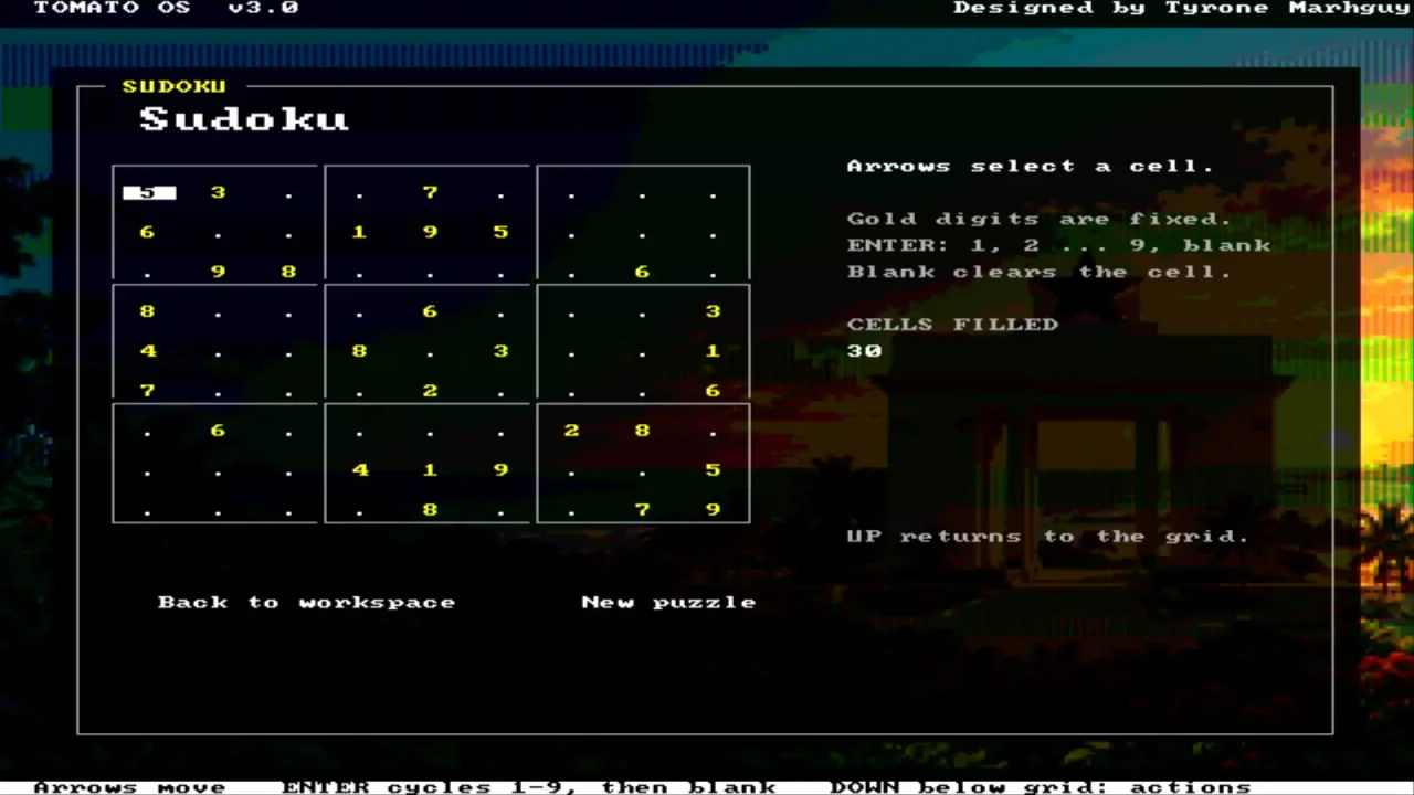 Sudoku running on Tomato OS over HDMI