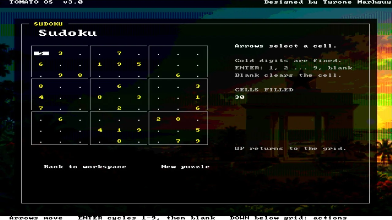 Sudoku puzzle on Tomato OS