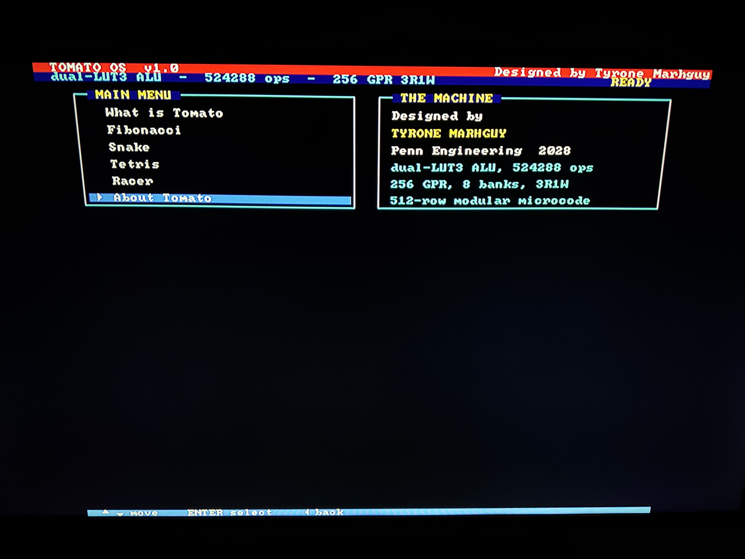 Tomato OS main menu