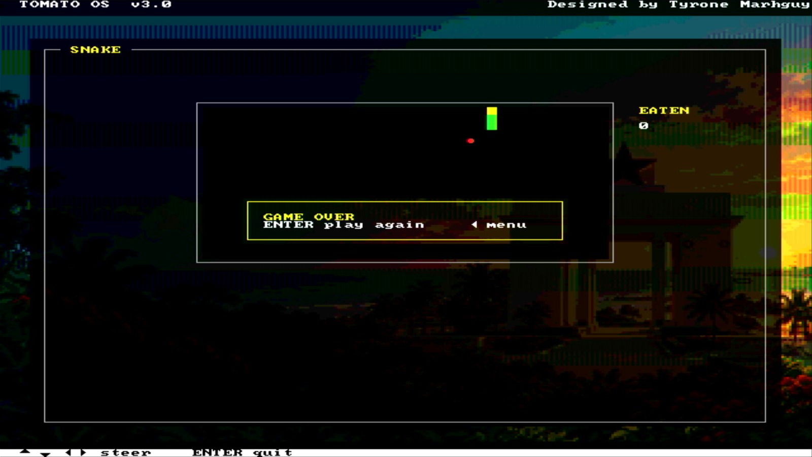 Snake game over on Tomato OS