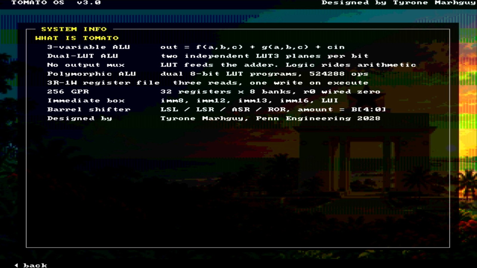 System info screen on Tomato OS