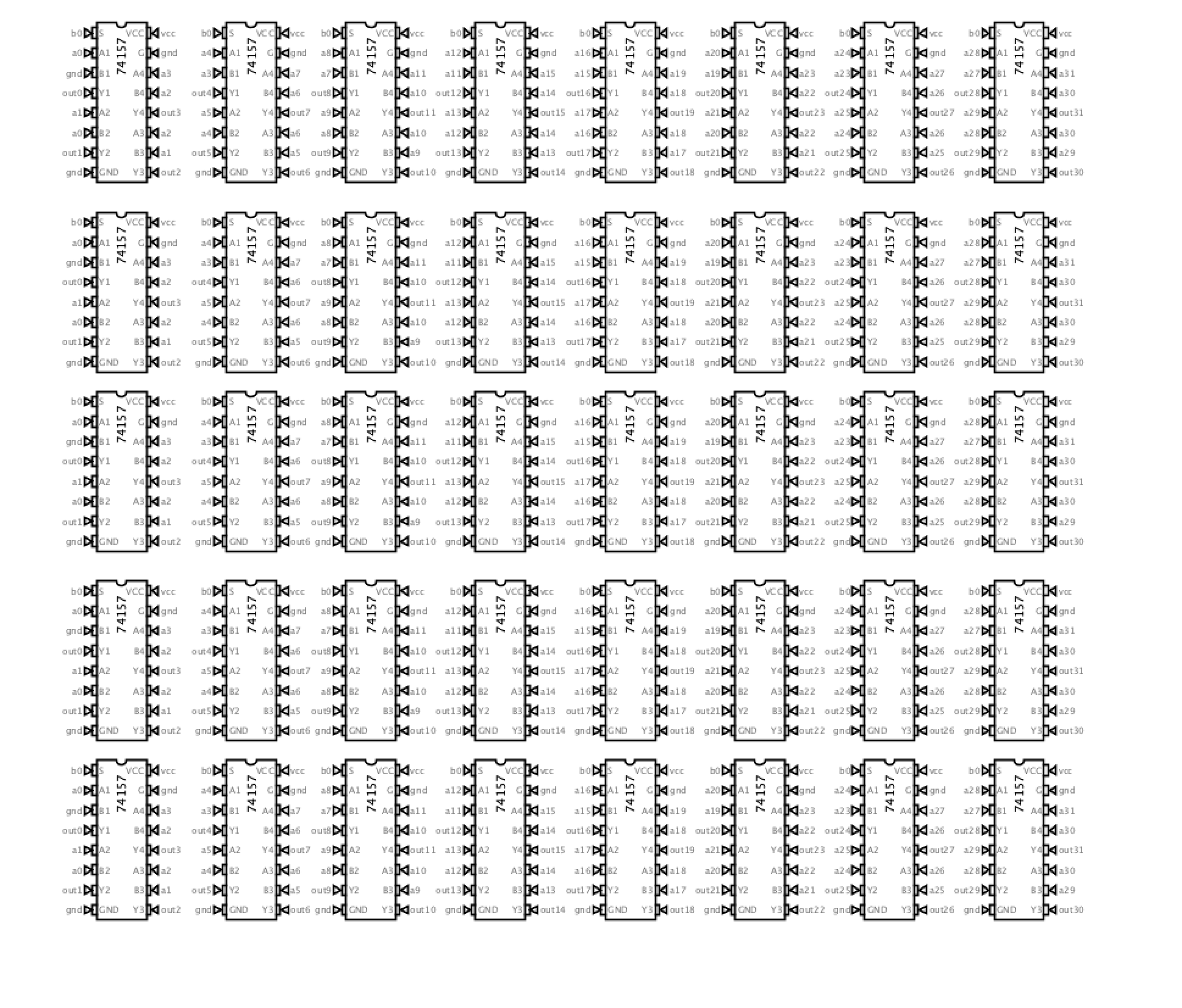 Digital schematic of the barrel shifter as a forest of 2-to-1 muxes.